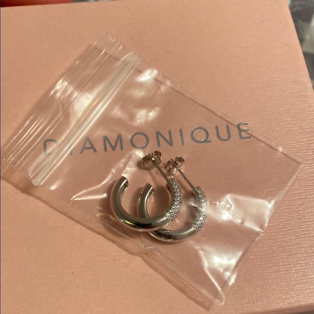 Diamonique Silver Hoop Earrings